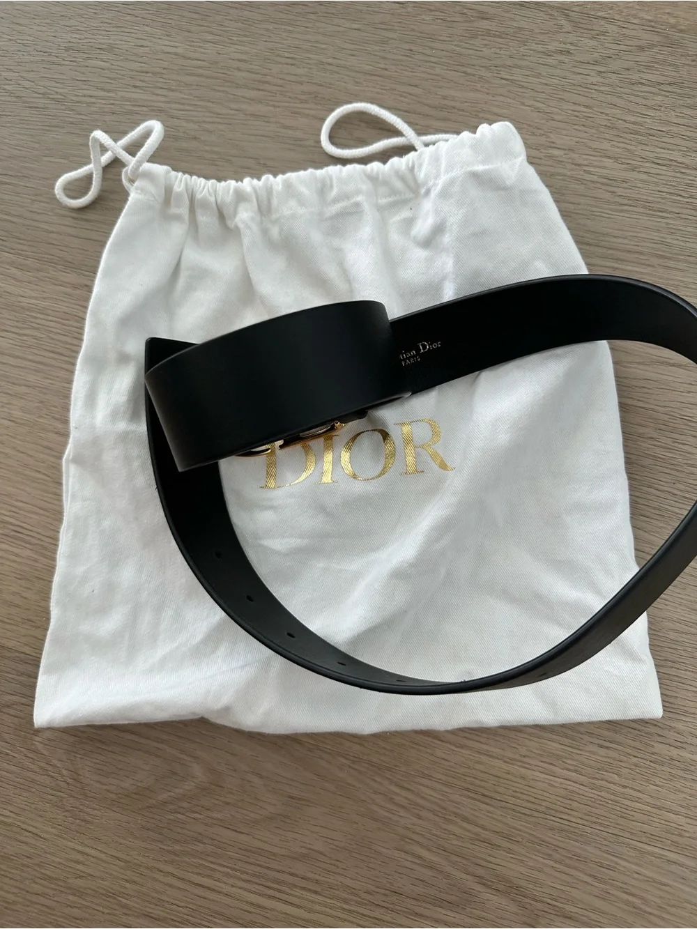 Dior Black Leather Belt with Gold CD Buckle - new